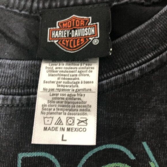 Harley Davidson Women Tee L Black Acid Wash Graphic Logo New Hampshire - Picture 2 of 9